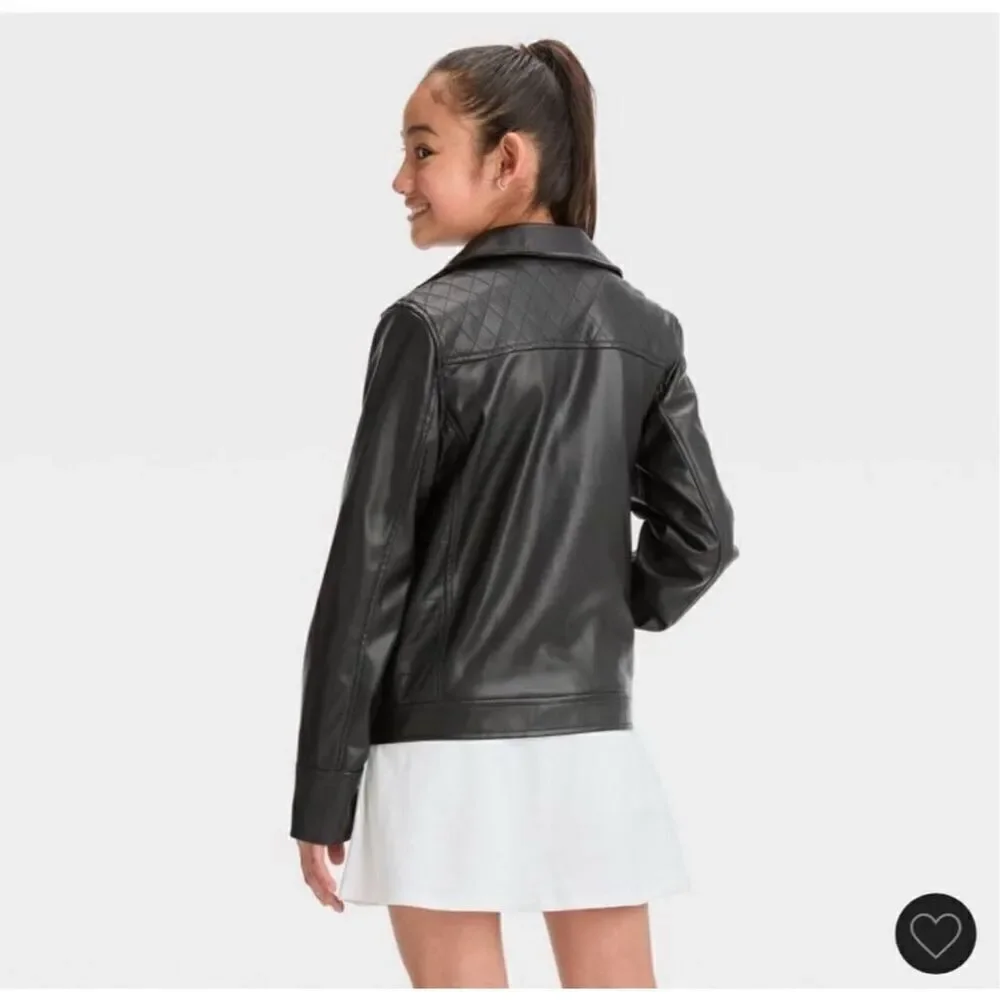 Art Class Girl’s Black Quilted Faux Leather Full Zip Moto Jacket Extra